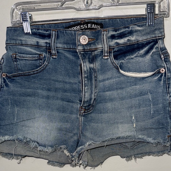 Express Women's Faded Blue Jean High Rise Shorts - Picture 1 of 9